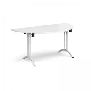 Image of Semi circular folding leg table with white legs and curved foot rails