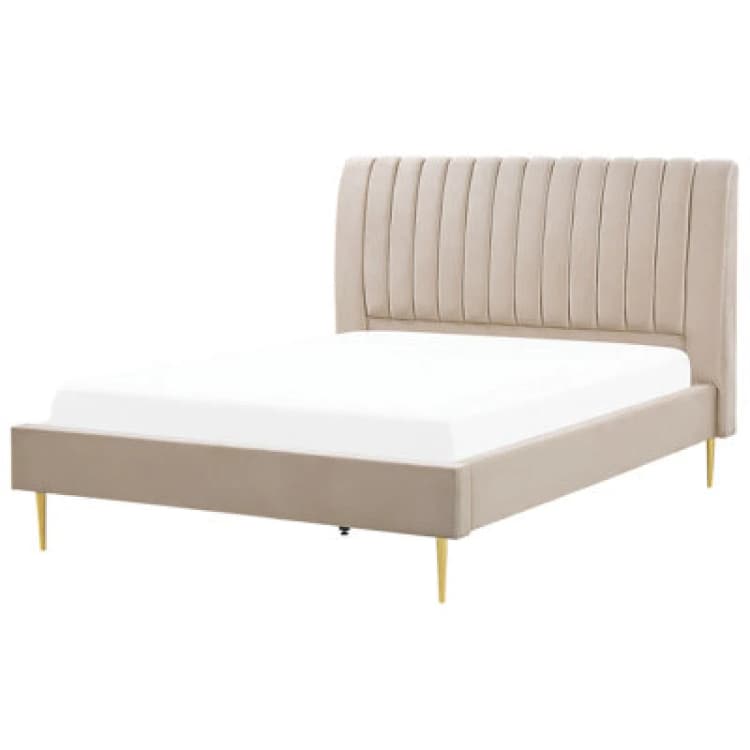 Image of Beliani Bed Velvet Marville 160 X 200 Cm (Eu King Size) Sand Beige