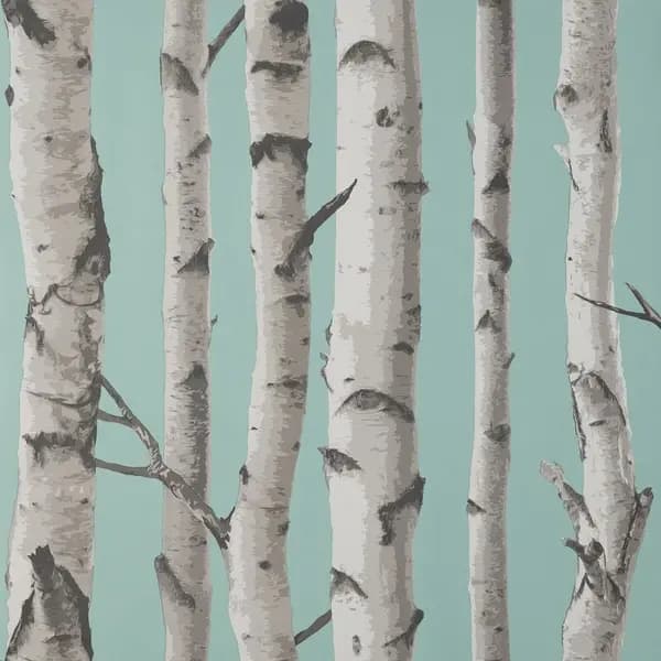 Image of FINE DECOR Fine Decor - Birch Trees Duck Egg Wallpaper Modern Contemporary Paste The Wall WL-FD43293
