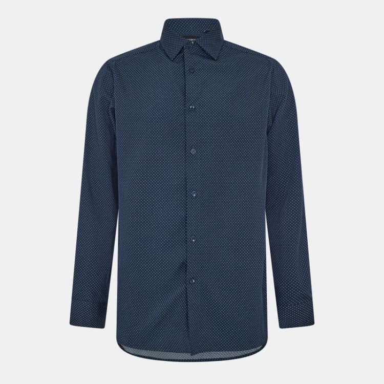 Image of Scotch and Soda Mens Long-Sleeve Patterned Shirt Navy male 14.5 inch