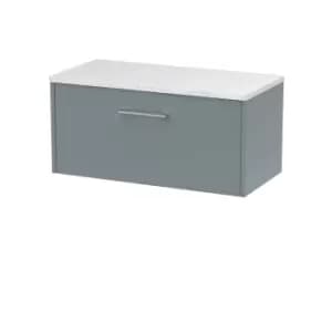 Image of Hudson Reed Juno 800mm Wall Hung Single Drawer Vanity & Sparkling White Laminate Top - Coastal Grey