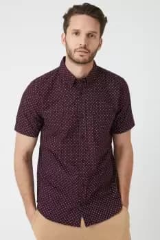 Image of Mens Burgundy Ditsy Print Oxford Shirt