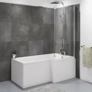 Image of Lomax 1500 x 850 L Shaped Shower Bath Right Hand with Front Panel and Chrome Bath Screen
