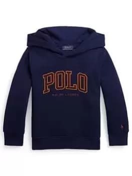 Image of Ralph Lauren Boys Polo Logo Hoodie - French Navy/wine, Navy, Size 4 Years
