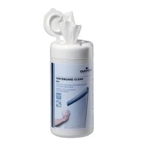 Image of Durable Whiteboard Moist Low Lint Cleaning Wipes Pre saturated in Dispenser Tub Pack of 100 Wipes