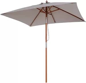 Image of Outsunny Wooden Patio Umbrella Market Parasol Outdoor Sunshade 6 Ribs Brown Green