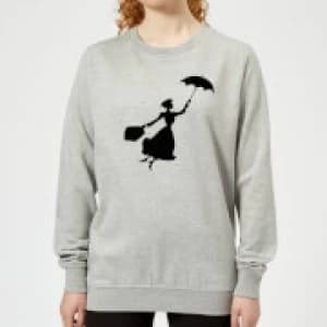 Image of Mary Poppins Flying Silhouette Womens Christmas Sweatshirt - Grey - XL