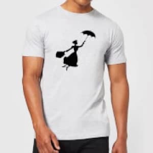 Image of Mary Poppins Flying Silhouette Mens T-Shirt - Grey - 3XL