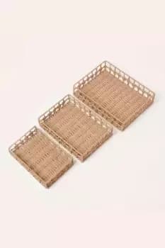 Image of Set of 3 Natural Woven Rectangle Storage Trays