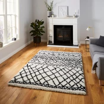 Image of Scandi Berber G274 White Black 120cm x 170cm Rectangle - Black and Ivory