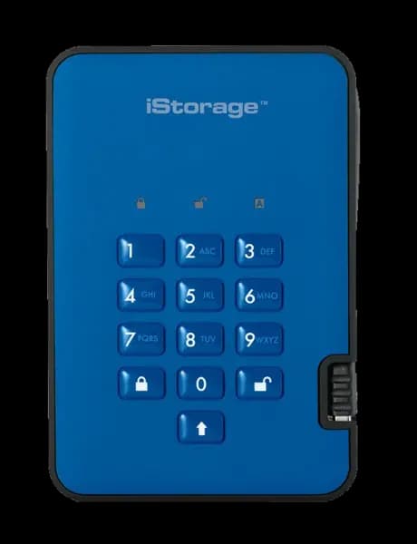 Image of iStorage diskAshur2 4TB Mobile External Hard Drive in Blue - USB3.1