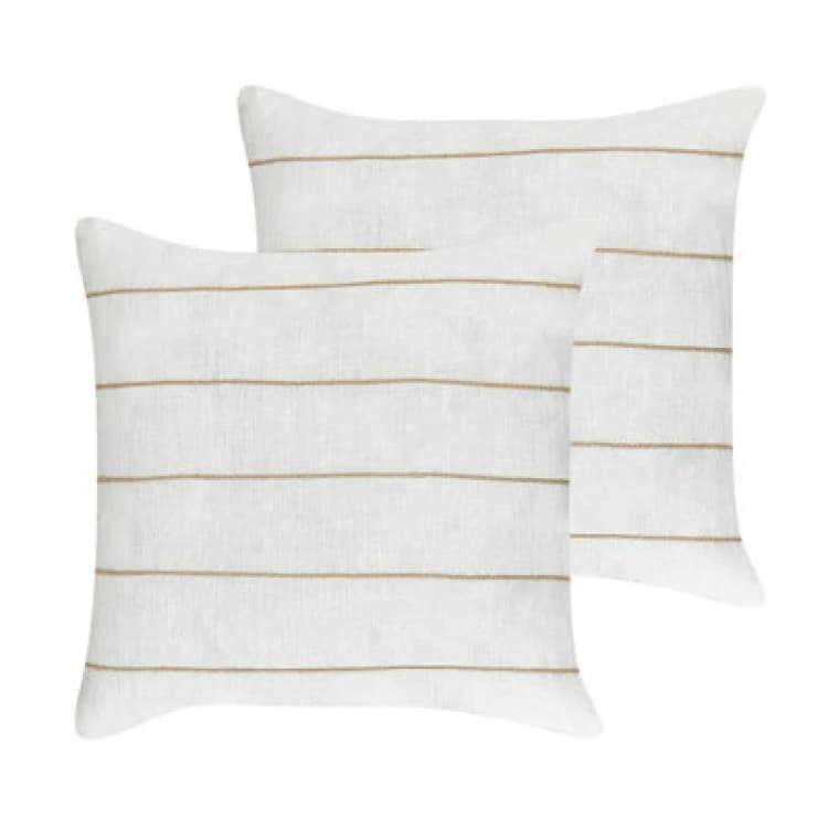 Image of Beliani Set Of 2 Decorative Cushions Milas Linen 50 X 50 Cm White Striped
