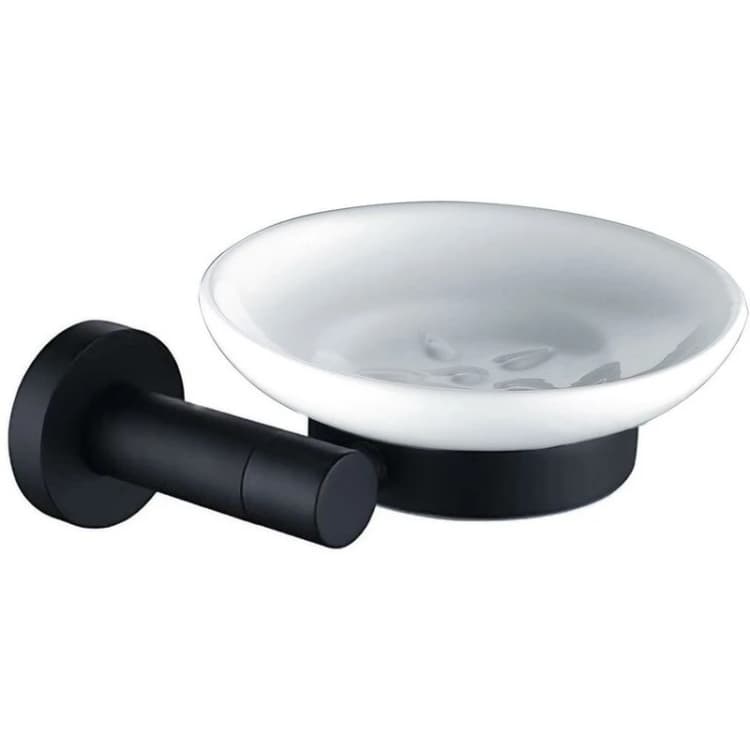 Image of Nes Home Modern Round Matte Black Ceramic Soap Dish Black unisex