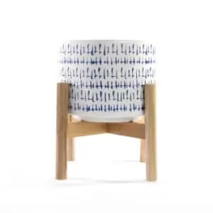 Image of Ceramic Plant Pot with Bamboo Stand M&W