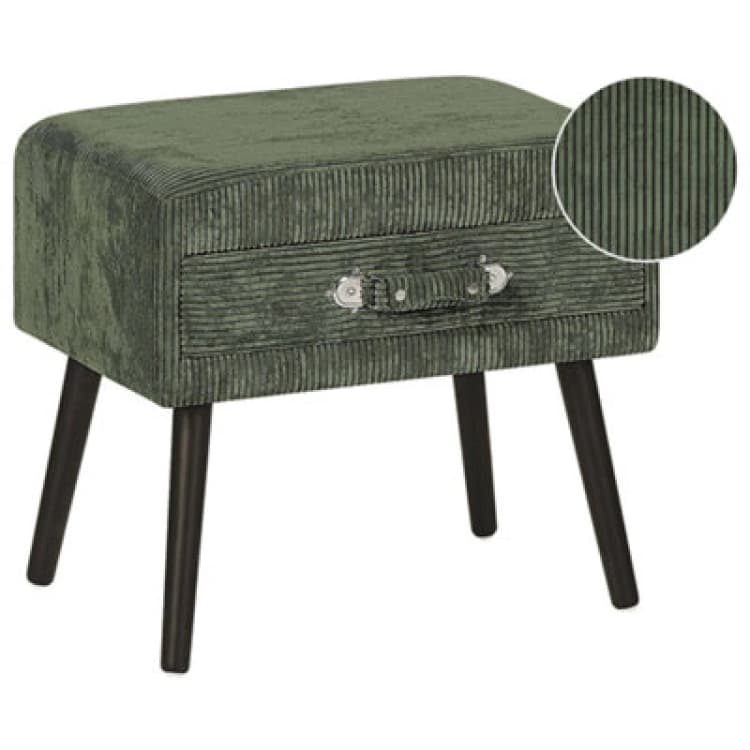 Image of Beliani 1 Drawer Bedside Table Eurostar Corduroy Dark Green