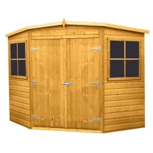 Image of Shire Shiplap 7ft x 7ft Wooden Corner Garden Shed with Double Doors