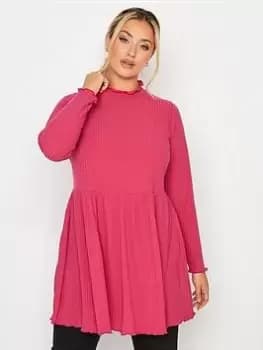 Image of Yours Rib Peplum Lettuce Edge Top - Pink, Size 16, Women