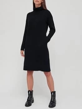 Image of Superdry Studios Funnel Neck Knitted Dress - Black, Size 12, Women
