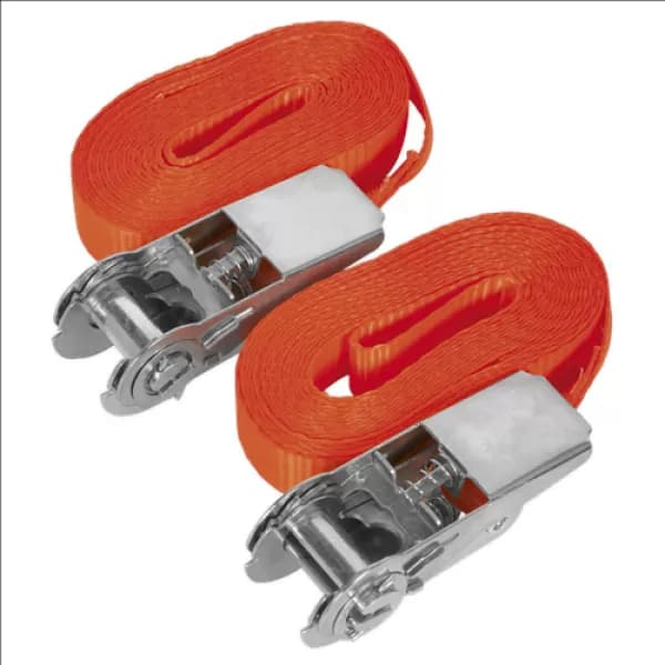 Image of Sealey TD08045E Self-Securing Ratchet Tie Down 25mm x 4.5mtr 800kg Load Pair
