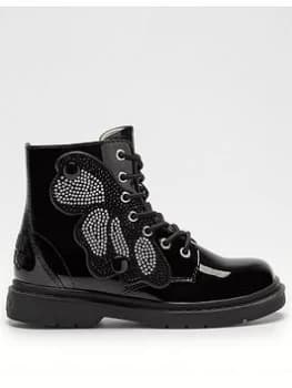 Image of Lelli Kelly Diamond Wings Patent Ankle Boots - Black, Size 10 Younger
