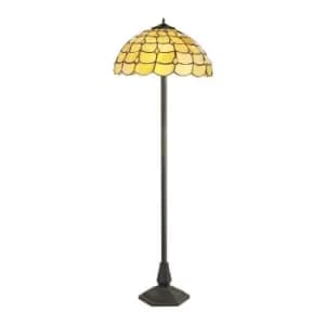 Image of 2 Light Octagonal Floor Lamp E27 With 40cm Tiffany Shade, Beige, Clear Crystal, Aged Antique Brass - Luminosa Lighting