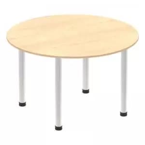 Image of Impulse 1200mm Round Table Maple Top Brushed Aluminium Post Leg