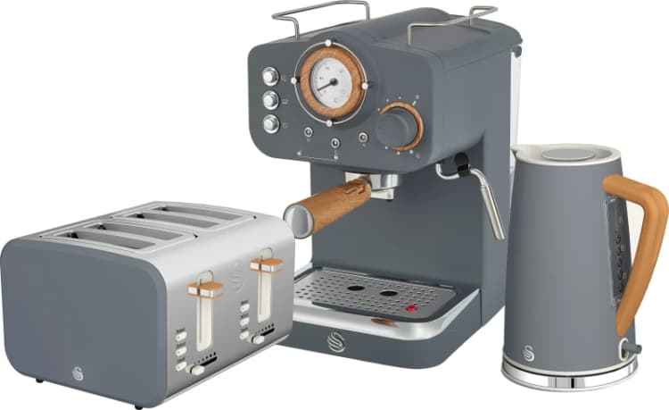 Image of Swan Nordic Espresso Coffee Machine, Kettle, Toaster Bundle - Grey - EEJB212