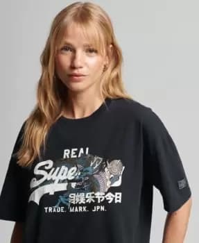 Image of Superdry Womens Vintage Logo Narrative T-Shirt Navy / Eclipse Navy - Size: 12