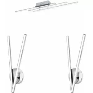 Image of Ceiling Spot Light & 2x Matching Wall Lights Modern Chrome LED Strip Lamp