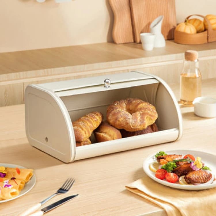 Image of Living And Home Cream Metal Bread Bins Bread Box With Lid,bread Bin,bread Container W 35 X D 26 X H 17 Cm