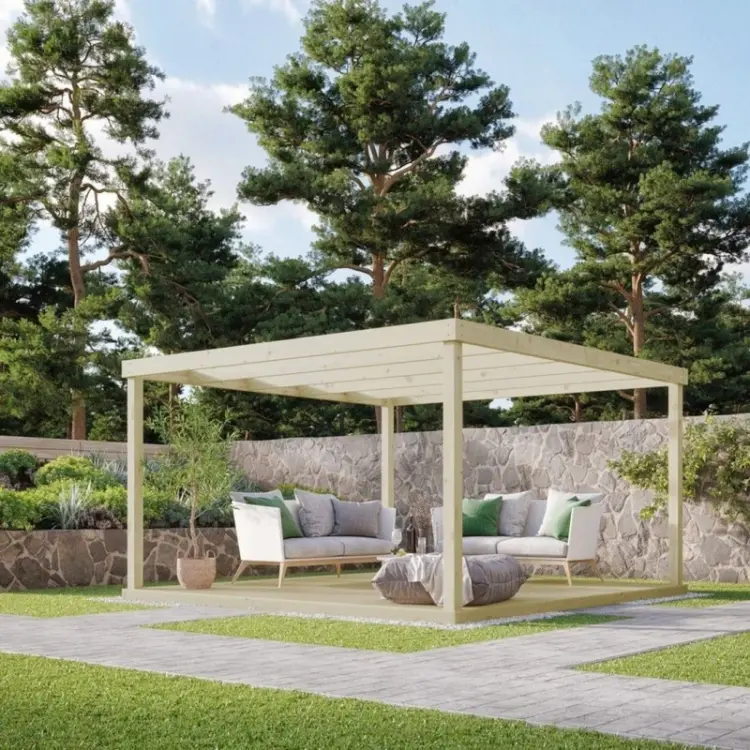 Image of Rutland County Garden Furniture Ltd Box Pergola & Decking Kit - Wood - L360 x W360cm - Light Green Light Green Unisex