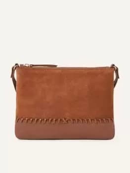 Image of Accessorize Leather Stitch Detail Cross-Body Bag, Brown, Women