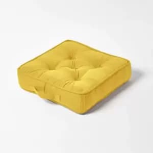 Image of Homescapes - Rajput Ribbed Cotton Floor Cushion Sunshine Orange Yellow - Yellow