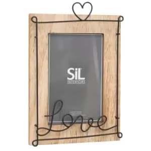 Image of Wooden Photo Frame with Black Wire Love Script 4x6"