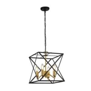 Image of Hexa 4 Light Black Frame Ceiling Pendant with Gold Inner Detail