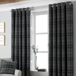 Image of Aviemore Tartan Faux Wool Eyelet Curtains Grey / 117 x 137cm
