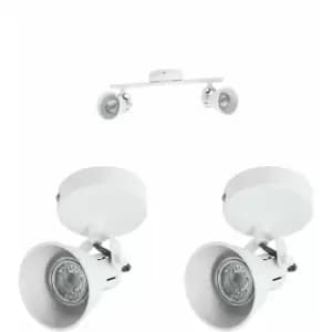 Image of Twin Ceiling Spot Light & 2x Matching Wall Lights Matt White Adjustable Head