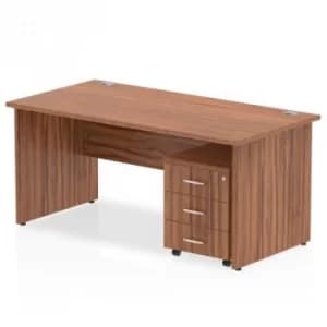 Image of Impulse 1200 Straight Panel End Workstation 500 Three drawer mobile Pedestal Bundle Walnut
