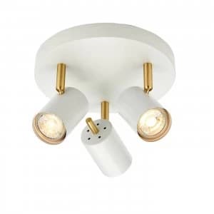 Image of 3 Light Spotlight Matt White Paint, Satin Brushed Gold, GU10