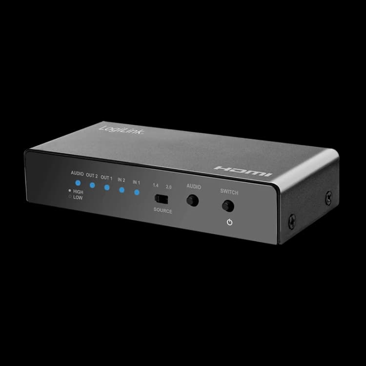 Image of LogiLink HDMI switch. 2x2-Port. 4K/60 Hz. EDID. HDCP. HDR. downscaler
