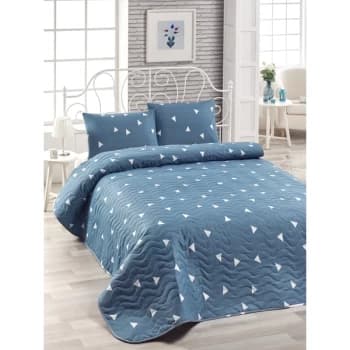 Image of 162ELR69438 Üçgen - Blue Blue White King Quilted Bedspread Set (FR)