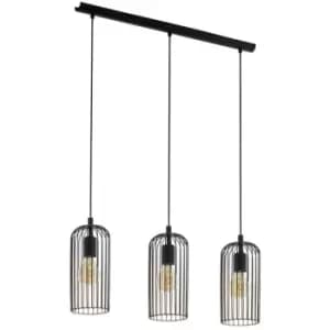 Image of Netlighting Roccamena 3 Lamp Straight Bar Pendant Ceiling Light Black, Copper