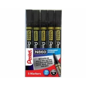 Image of Pentel Chisel Tip Permanent Marker Black Pack of 5 YN8605-A