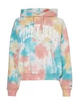 Image of Tommy Hilfiger Denim Boxy Tie-dyed Cropped Logo Hoodie In Multi - Size S