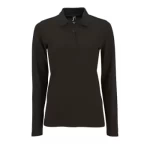 Image of SOLS Womens/Ladies Perfect Long Sleeve Pique Polo Shirt (XL) (Black)