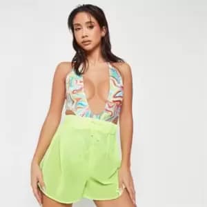 Image of Missguided Sheer Floaty Beach Cover Up Shorts - Green