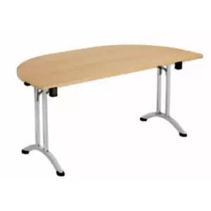 Image of Tc One Union Folding Table 1600 x 800 Silver Frame White D-End Top
