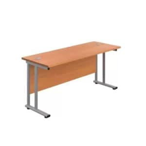 Image of 1600 X 600 Twin Upright Rectangular Desk Beech-Silver