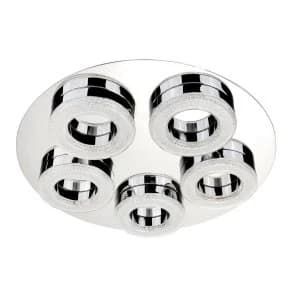 Image of Integrated LED 5 Light Flush Ceiling Light Chrome, White and Glass
