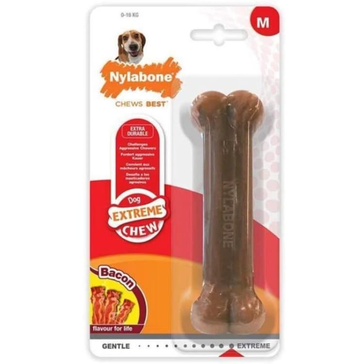 Image of NYLABONE Chew Toys - Nylabone - Durabone - Bacon - Medium - Durable Nylon S6100994